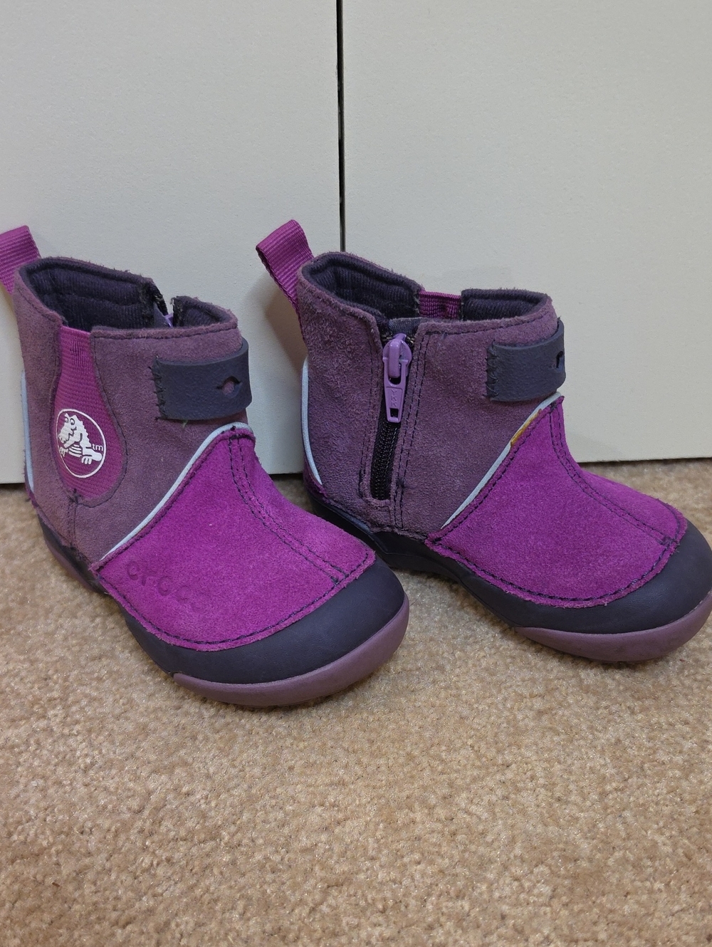 CROCS Kids Purple Suede Zip Booties